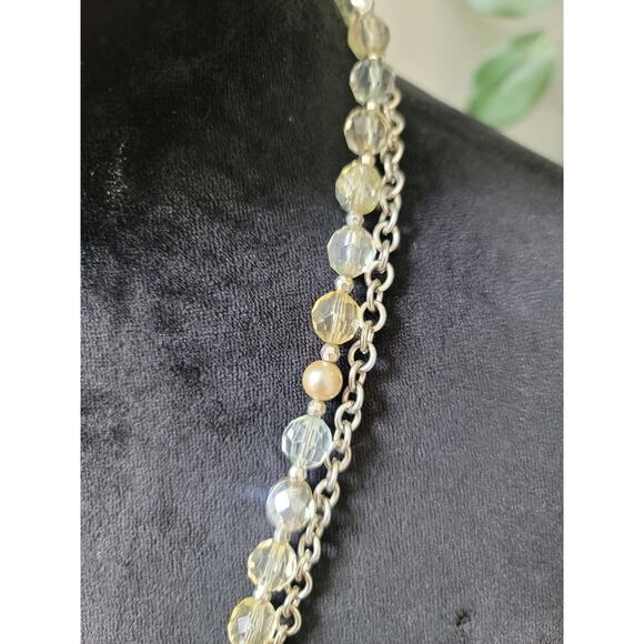 NY Two-Tone Silver and Yellow Crystal Bead Necklace with Chunky Chain - Picture 3 of 6